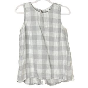 J. Jill Love Linen Tank Top Button Back White Gray Buffalo Plaid Size Small